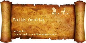 Malik Anetta névjegykártya